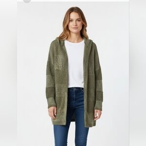 Pink Rose Hooded Cardigan Green Fuzzy Striped Open Boho Grunge Punk XL
